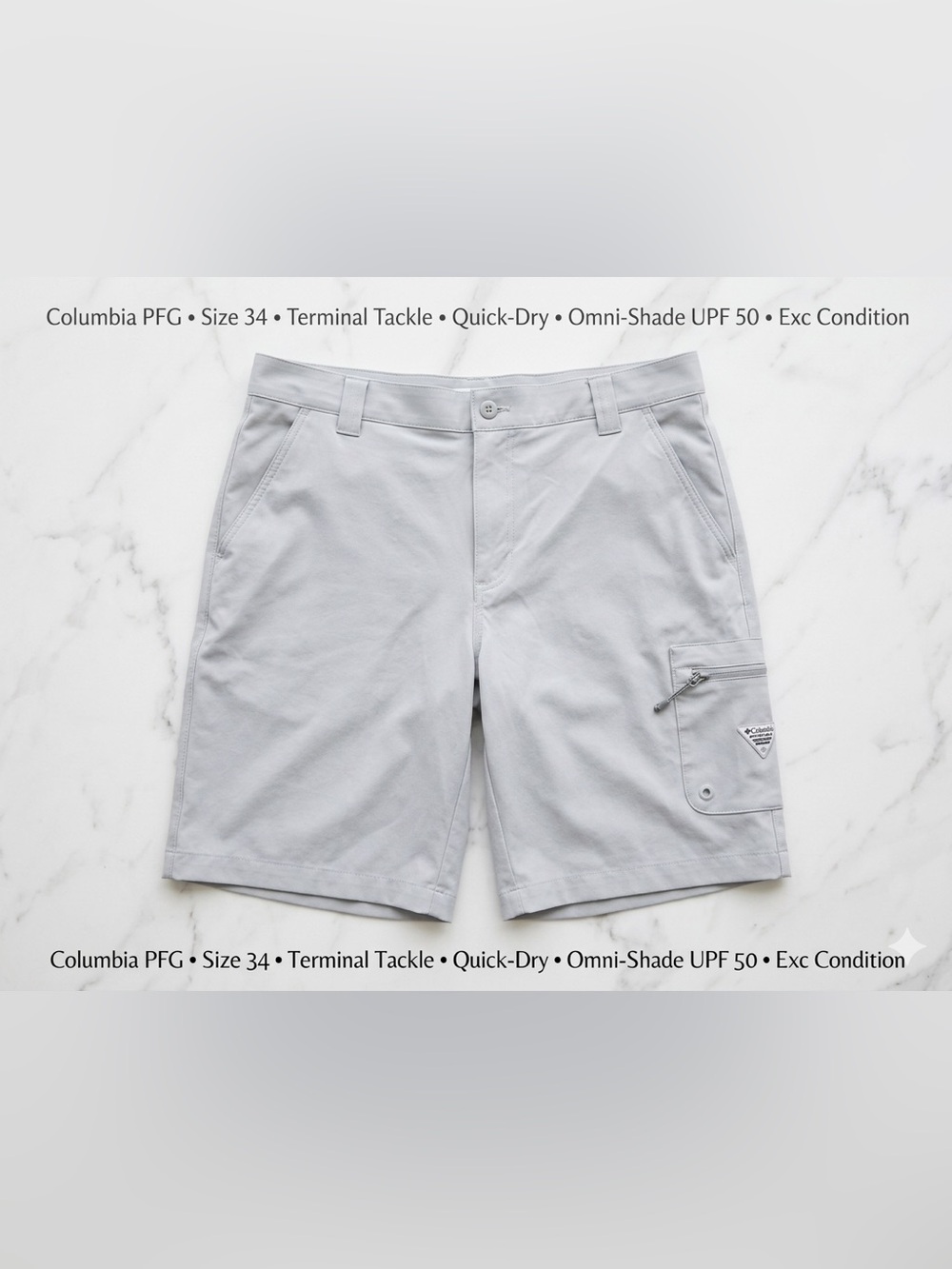 Columbia PFG Terminal Tackle Shorts Gray Mens 34 x 10 Fishing Hiking Quick Dry